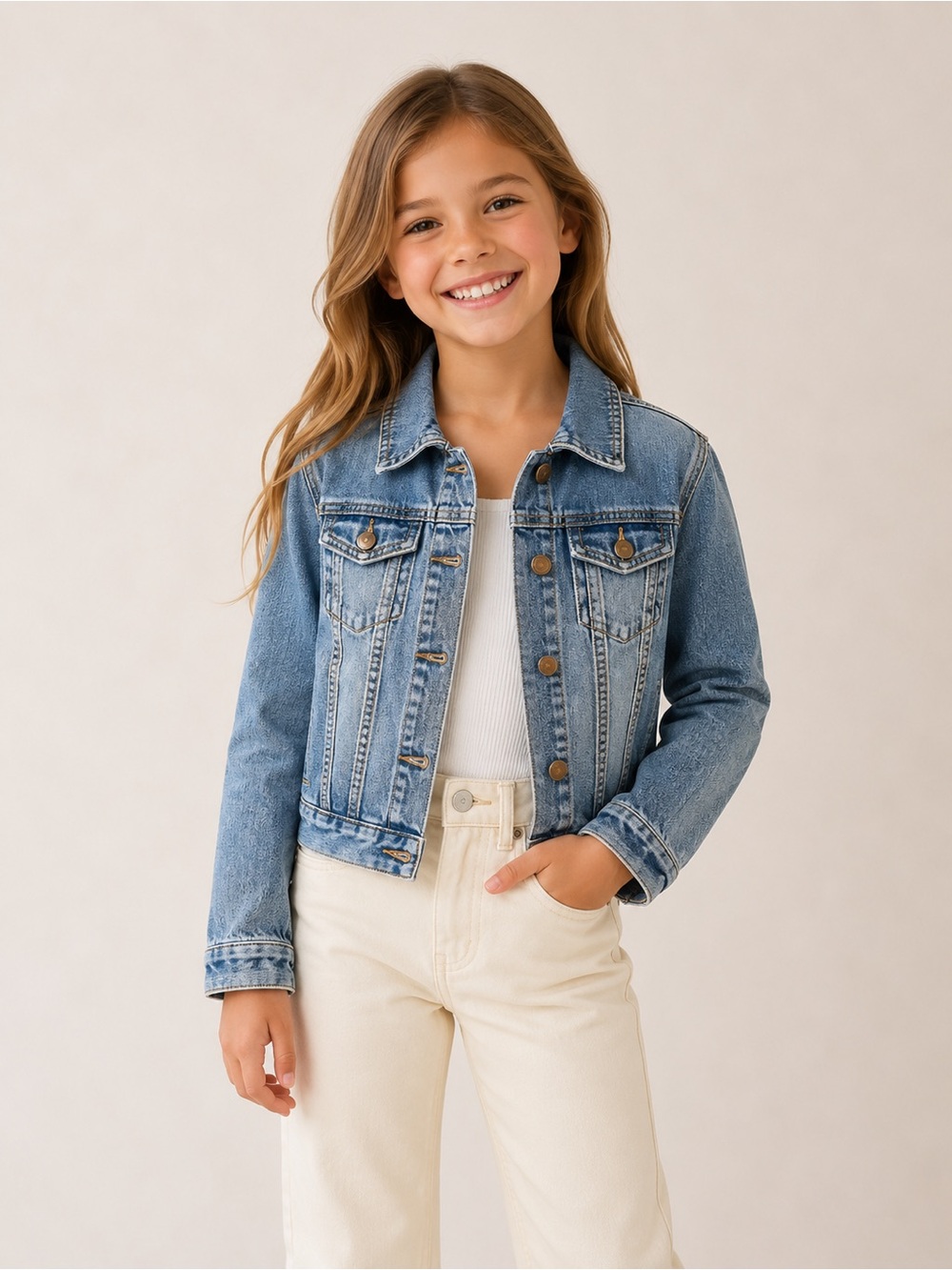 Gap Girl’s XL Jean Button Down Jacket Classic School Casual Preppy Denim Staple